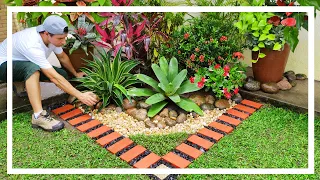 Linda decoração de jardim com bordas e pedras naturais / Ideias para jardim