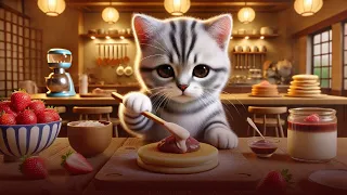 A Cat That Cooks?! Grace' s Adorable Dorayaki Journey 🍓😻