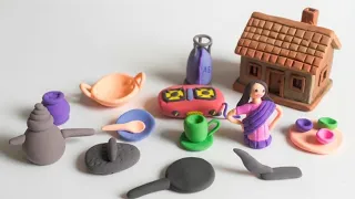 How to make polymer clay miniature kitchen set with clay | Diy clay craft tutorial/viral kitchen set