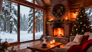 Cozy Winter Cabin Ambience ❄️ Relaxing Jazz & Fireplace Crackling Sound