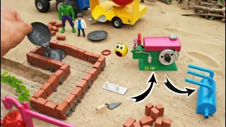 Diy tractor making concrete for engine & water pump using cement mixer construction  @sanocreator