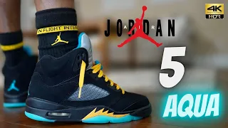 JORDAN 5 AQUA DETAILED REVIEW & ON FEET W/ LACE SWAPS!!