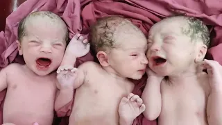 Cutest Identical Triplets Newborn Girls babies just after birth @newborn-care1 #viral #trending