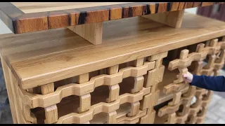 Oak cabinet with lattice doors