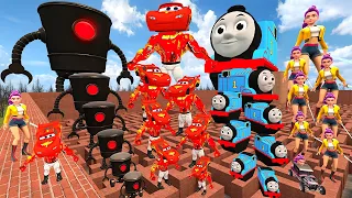 All Size Tiny To Giant Muscle Lightning Mcqueen Omnidroid Thomas Train Rumi KPop in Maze EP 10