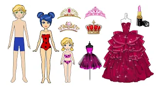 FAMILY DRESS UP LADYBUG CAT NOIR PAPER DOLLS