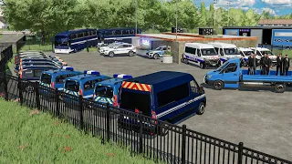Poste de police avec prison secrète plein de voitures de police et bus de gendarmerie | FS 22