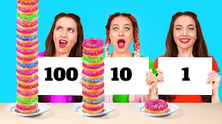 100 겹 음식 챌린지 || 123 GO! FOOD가 준비한 24 시간 동안 거대 음식 대 미니 음식