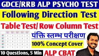 Table Test | Part 1 | Row Column Test | FOLLOWING DIRECTION TEST | GDCE RRB ALP PSYCHO TEST (CBAT)