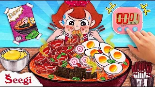 ASMR Stop Motion Giant Samyang Spicy Noodle Mukbang Challenge | Stop Motion Paper | Seegi Channel