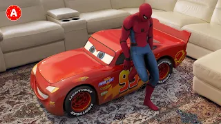 Super héros Spiderman et Voiture Lightning McQueen dans la Vraie Vie Collection #1