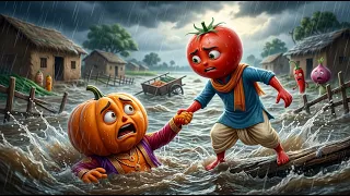 गरीब टमाटर ने अमीर कद्दू की जान बचाई 😱🌧️ | दिल छू लेने वाली कहानी | Hindi Moral Story