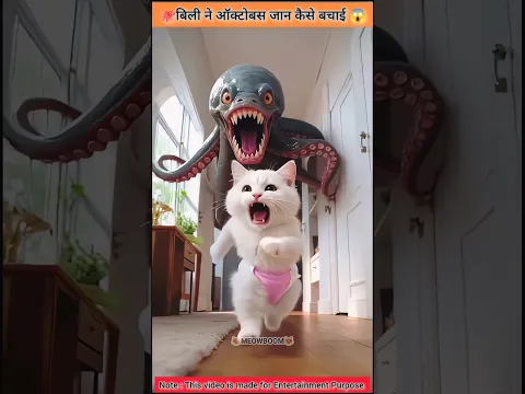 🐙💥बिल्ली कैसे बची😱😥#cats #catlife #cartoon #shorts #ytshorts #kitten #cutecat #animals #aicat #video
