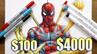 $100 vs $4000 MARKER ART | Cheap vs Expensive!! Which is WORTH IT..? | IRON SPIDER MAN