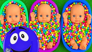 Full of 3 Rainbow BathTubs Candy with M&M's & Magic Slime Cutting Video