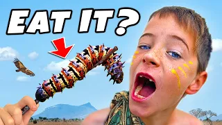Kids eat GIANT WORMS on Wild Africa Safari Adventure!