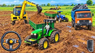 Drive Jcb,Dumper🌋, Holland tractor🚜, and JONDHER 🚜 Tractor Uploading(मिट्टी) mitti #gameplay​#jcb 