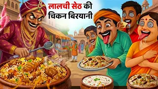 लालची सेठ की चिकन 🍗 बिरयानी | Lalchi Seth Ki Chicken 🍗 Biryani | Hindi Kahaniya | Cartoon Video 