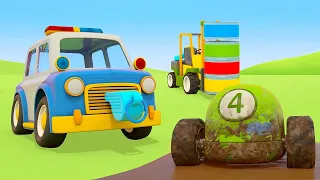 ¡Pintamos el coche verde! Vehículos de servicio. Dibujos animados para niños