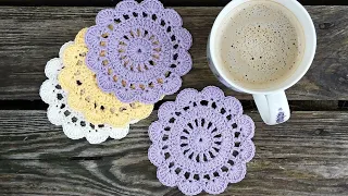 Easy Sweet Orchid Crochet Coaster Tutorial For Beginners