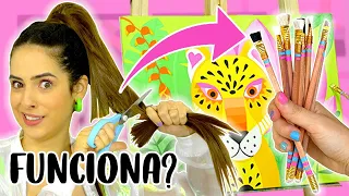 CRIEI meus PRÓPRIOS PINCÉIS com CABELO e PINTEI UM QUADRO com ELES 😱 | Paula Stephania