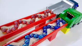 Marble Run ASMR ☆9 HABA Double Rattling Slope & Wave Slope, GarbageTruck & DumpTruck🚚
