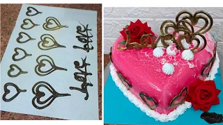 eggless heart shape strawberry cake design | mirror glaze cake recipe | whipped Cream cake design