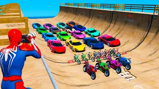 Desafio Skateboard Ramp com Heróis! Crazy Сhallenge on Cars, Fire Truck and Bikes GTA 5