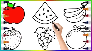 Learn FRUITS , Painting and Colouring for Kids & Toddlers #apple #banana #watermelon  #orange #grape