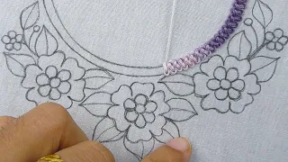 Most demanding hand embroidery neckline design for kurti| New Kurtis neck embroidery design tutorial
