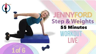 Step and Weights Workout Series 1 of 6 | Total Body Fitness | 3 Step Combos Sweaty Fitness | 55 min