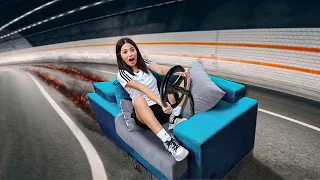 حولت كنباية الى سيارة الكترونية  🚗  ومقلبت الناس 😂