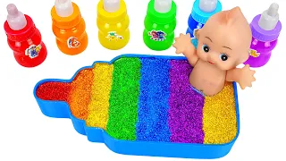 Satisfying Video l How to make Mixing Slime into Bathtub & Rainbow Milk Bottles Cutting ASMR