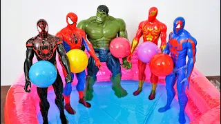 Heroes vs Balls, Five Heros Jumping on the Pool DIY Nursery Rhymes