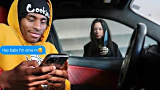 TEXTING MY FIANCE "IM ON MY WAY BABY😘" AFTER LEAVING THE HOUSE PRANK! *BAD IDEA*