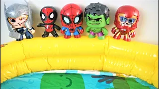 Five Superheroes DIY Toys Jumping on the Bed Pool