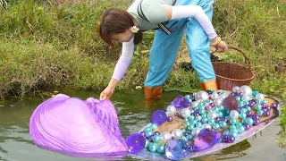 🎁🔮Heaven brings great blessings! The girl unexpectedly discovered a huge purple pearl treasure trove