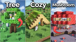 ⛏️ Minecraft Tutorial :: 🏡 5+ Easiest Starter Base Ideas 💡 [마인크래프트 초보자용 짓기 쉬운 5가지 집짓기 건축강좌]