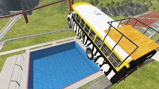 School Bus Tower Diving Into Swimming Pool – BeamNG Drive Car Driving Simulator