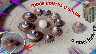 MINHA BEY+APELONA?! Testei todas as BEYBLADES mais forte contra o GOLEM DE FERRO!! Quem ganhou?