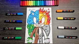 Drawing Sonic Into 4 EPIC different Elements: Water, Fire, Land & Air!