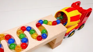 Marble Run ASMR Race ☆ HABA Slope & Dump Truck Excavator Ambulance Garbage Truck Tractors #10