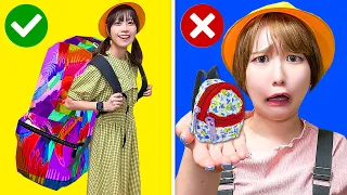 大きいvs小さい どっちのリュックがほしい？デカすぎるお菓子やおもちゃもカバンに入れちゃおう！お片付け競争やポケモン探しで対決だ！【検証】