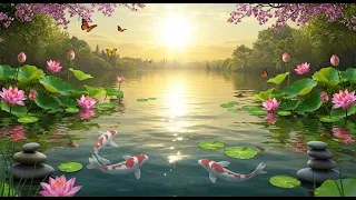 Relaxing Piano Music and Deep Sleep with Meditation Vibes, Nature View, Water Fountain and River