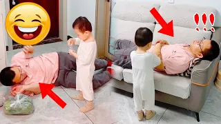 爸爸刚回家就晕倒了，两岁儿子急忙给爸爸找药，一系列操作直接把老妈看呆#段子#萌娃#聪明宝宝【HI! 小兜兜】