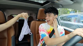 REMOVING ALL MY CLOTHES WHILE MY BOYFRIEND DRIVES!! *HILARIOUS*