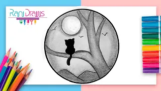 Cómo dibujar un PAISAJE NOCTURNO con lápiz - ideas de dibujos de paisajes fáciles
