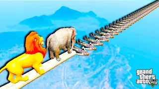 جسر الفيل باركور البشري 🐸 GTA 5 - Elephant & Animals Parkour Human Bridge