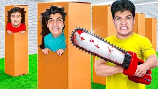 تحدي اخر شخص يخرج من صناديق الكرتون يربح 🤑 ( نهاية صادمة ) 😱🔥 !