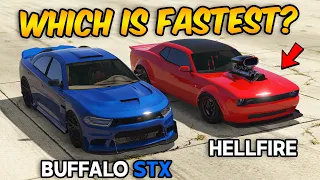 GTA 5 ONLINE - BUFFALO STX VS GAUNTLET HELLFIRE (NEW FASTEST MUSCLE CAR?)